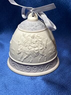 Vintage Lladro 1993 Bisque Porcelain Christmas Bell Ornament